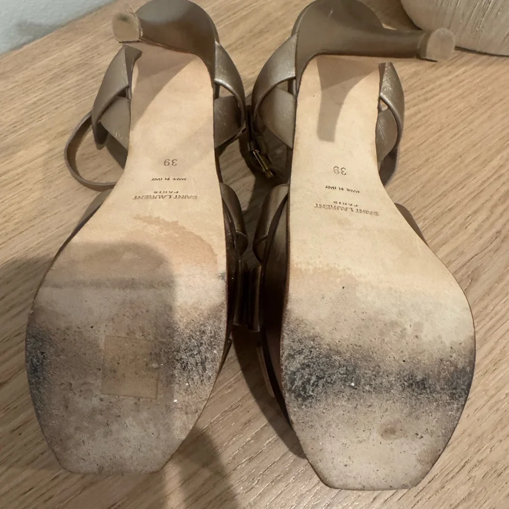 Saint Laurent Metallic Bronze Braided T-Strap Platform Sandals - Picture 4 of 16